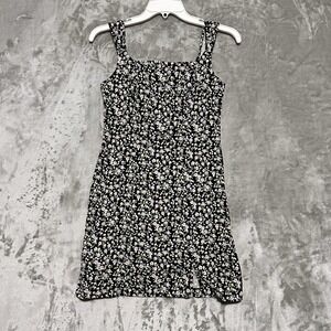Vintage Be Smart Ditzy Floral Mini Dress Womens 7/8 Black Dark Cottagecore USA